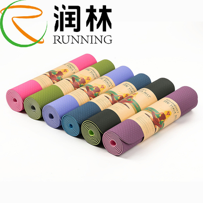 Pencetakan Disesuaikan Tpe Yoga Mat Warna Tunggal 6mm Untuk Kebugaran